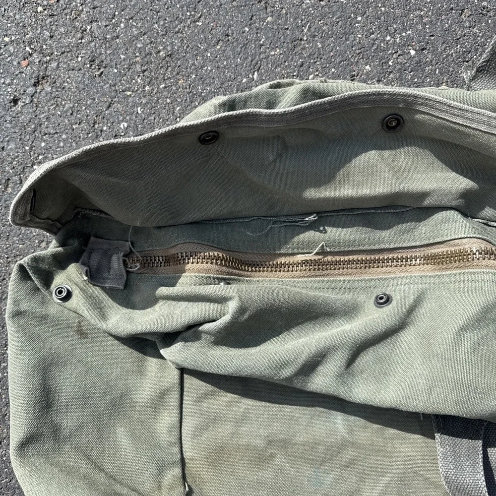 Vintage US Military Flyers Kit Bag B-4 Sage Green Canvas Duffle 1980s Distressed